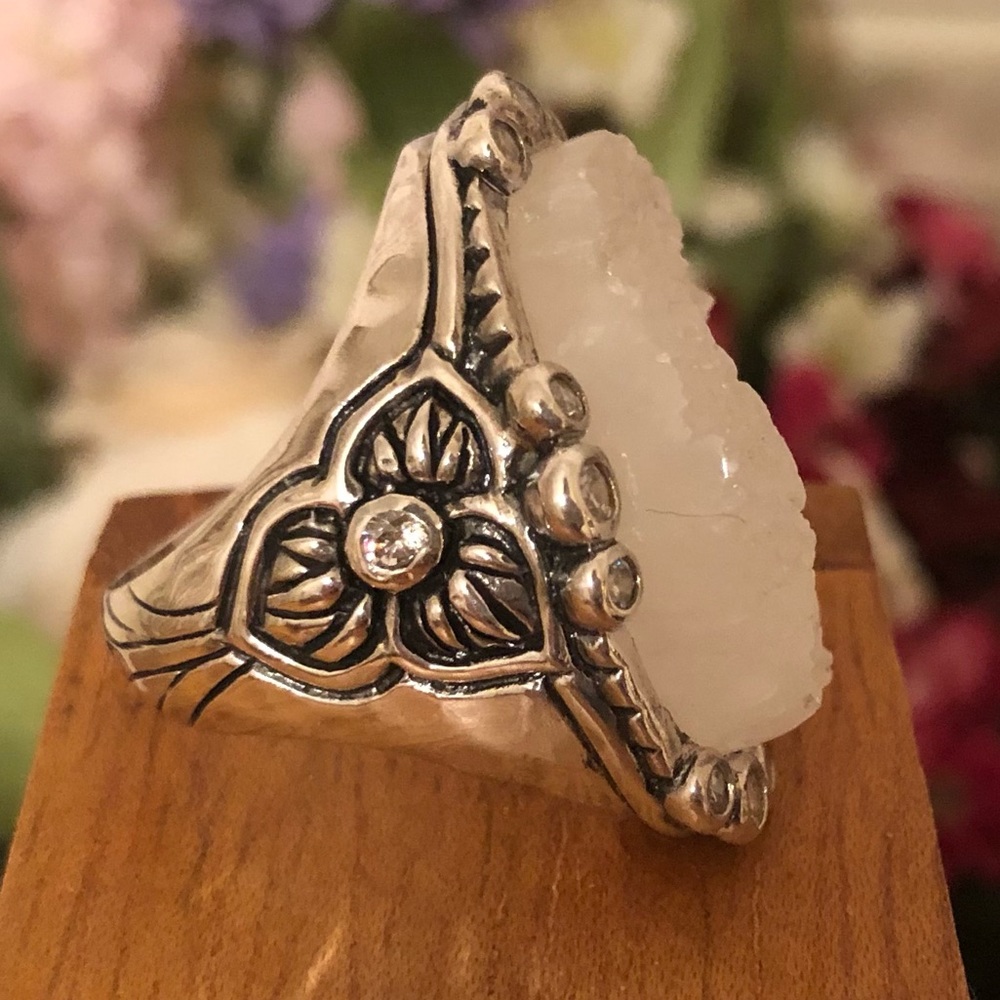 Silpada Sterling Silver White Druzy CZ Beauty in the Rough Ring R2942 Size 7